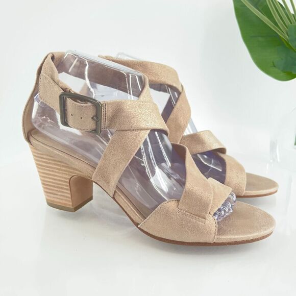 Eileen Fisher Women's Patsy Sandal Size 9  Beige Metallic Leather Block Heel - Picture 1 of 16